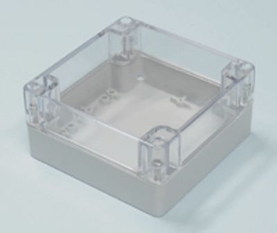 Plastlåda 120x120x60mm grå/transparent lock IP65