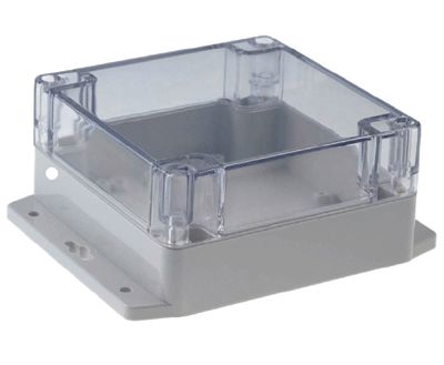 Plastlåda med monteringsvinklar 120x120x60mm grått/klart lock IP65