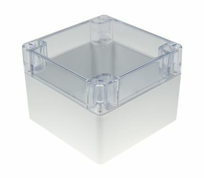Plastlåda 120x120x90mm grå/transparent lock IP65