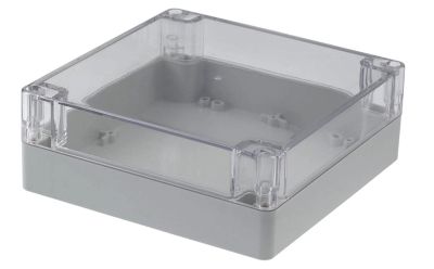 Plastlåda 160x160x60mm grå/transparent lock IP65