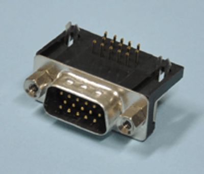 HD-kontakt för kretskort, vinklad, 15-polig hane