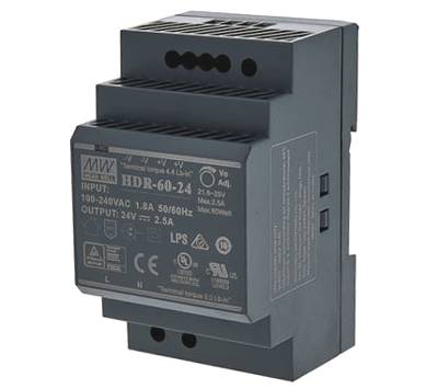 Strömkälla för hakmaskin DIN-skena 24Vdc 2,5A 60W (HDR-60-24)