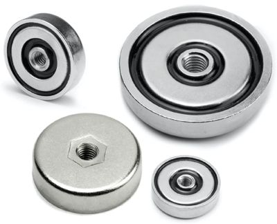 Permanentmagnet med monteringshål/M4-gänga Neodymium N38 16x4,5mm