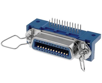 Centronics-chassikontakt för kretskort, vinklad modell, 24-polig hona