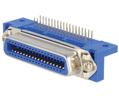 Centronics-chassikontakt för kretskort, vinklad modell, 36-polig hona
