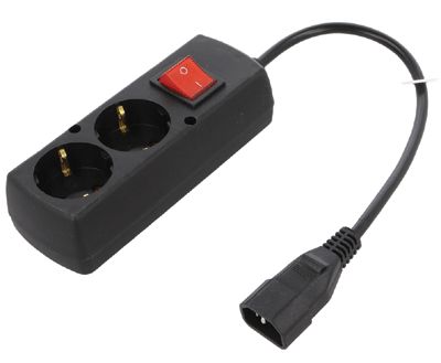 Schuko-förlängningsuttag med strömbrytare, 2-delat med IEC-kontakt C14, 0,3 m