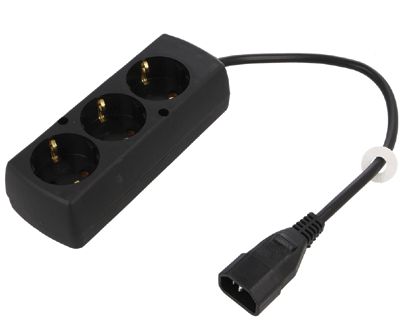 Schuko-förlängningsuttag 3-delat med IEC-kontakt C14 0,3m