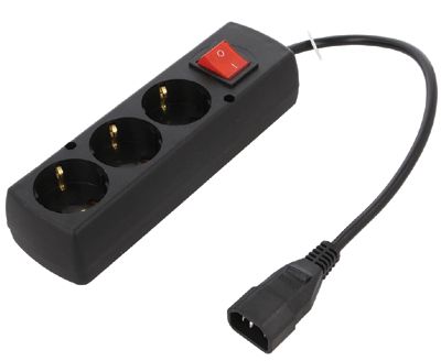 Schuko-förlängningsuttag med strömbrytare, 3-delad med IEC-kontakt C14, 0,3 m