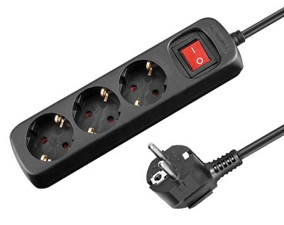 Schuko-förlängningsuttag med strömbrytare 3-del svart 5m