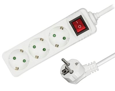 Schuko-förlängningsuttag med strömbrytare 3-delar vit 3m