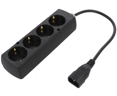 Schuko-förlängningsuttag 4-delar med IEC-kontakt C14 0,3m