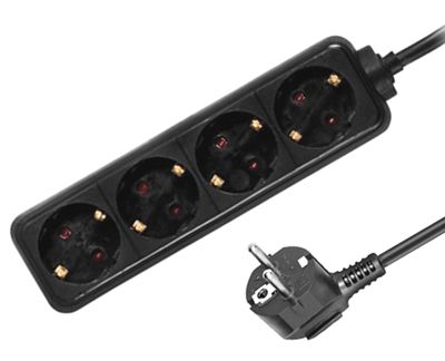 Schuko-förlängningsuttag 4-delar svart 1,5m
