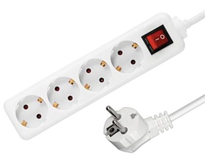 Schuko-förlängningsuttag med strömbrytare 4-delar vit 1,5m