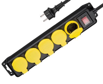 Jordad förlängningsdosa med strömbrytare 5-delar IP44 3m