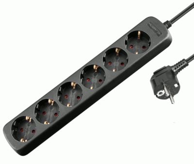 Schuko-förlängningsuttag 6-delar svart 1,5m