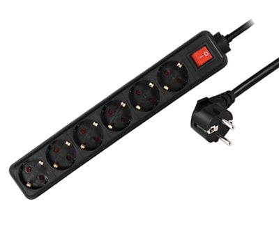 Schuko-förlängningsuttag med strömbrytare 6-delar svart 1,5m