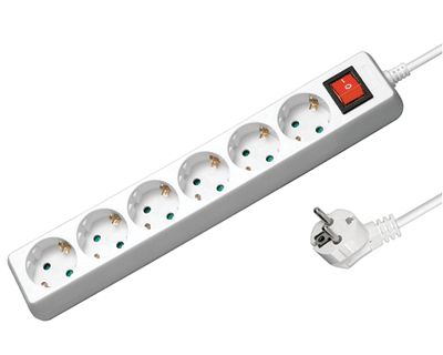 Schuko-förlängningsuttag med strömbrytare 6-delar vit 3m