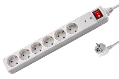 Schuko-förlängningsuttag med strömbrytare/överspänningsskydd 6-vägs 1,4m