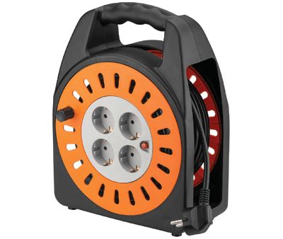 Kabelrulle med 4-delat jordat uttag 25m