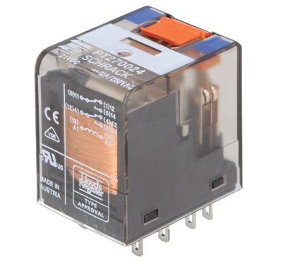 Effektrelä 2-växlingskontakter 24Vdc 12A/250Vac