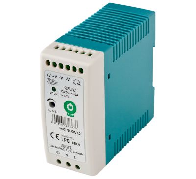 Strömkälla för hakmaskin DIN-skena 12Vdc 5A 60W