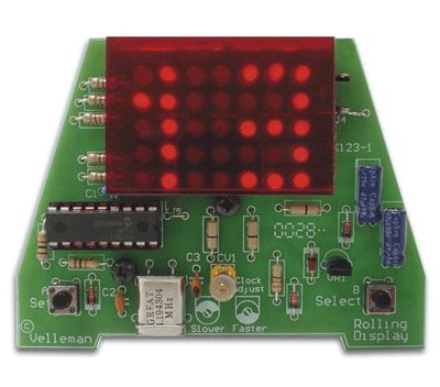 Rullande klockdisplay med LED-lampor (byggsats)