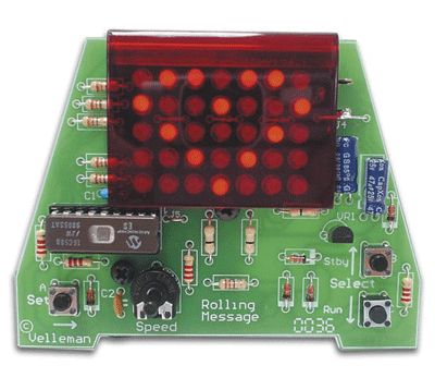 Rullande textdisplay med LED-lampor (byggsats)