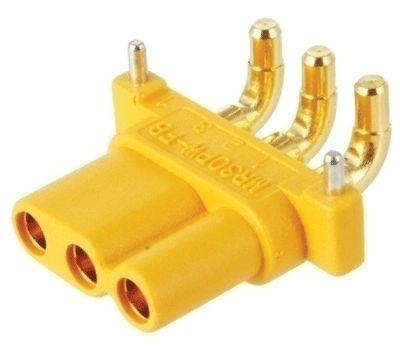 Strömkontakt för kretskort vinkel 3-polig hona 500Vdc 15A gul