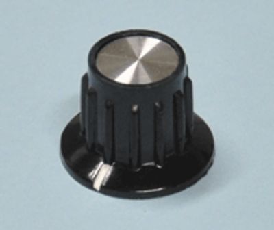 Apparatknopp bakelit 6,35 mm/21 mm svart/silver