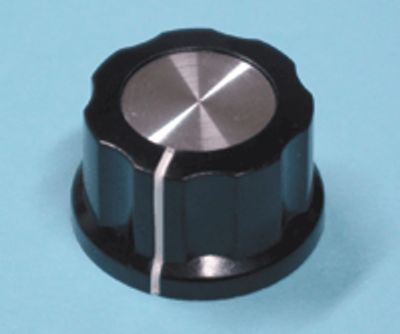 Enhetsknopp, bakelit 6,35 mm/26 mm svart/silver