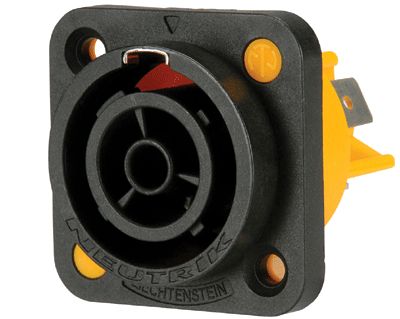 PowerCON-chassikontakt 3-polig hona svart/gul (Power OUT)