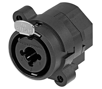 Stereojack 6,3 mm (XLR-uttag) med låsning för kretskort, vinklad/med strömbrytare, svart *