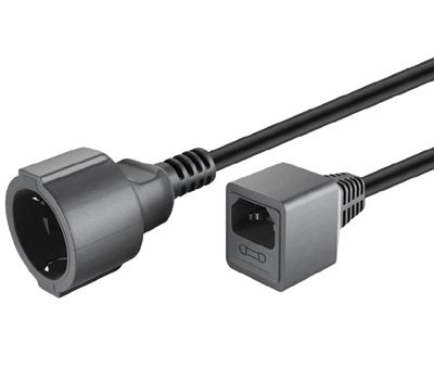 Förlängningskabel Schuko/C14 med säkringshållare svart 1,5m *