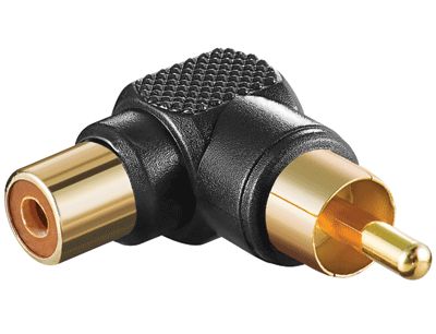 Adapterkontakt RCA-hane/RCA-hona vinklad/förgylld svart