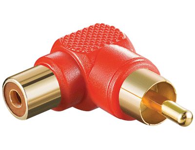 Adapterkontakt RCA-hane/RCA-hona vinklad/förgylld röd