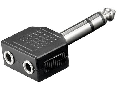 Adapterkontakt 6,3 mm stereoplugg / 2x3,5 mm stereojack