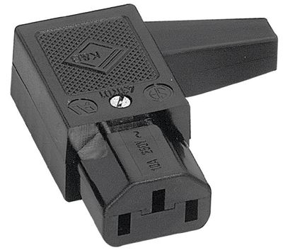 Vinklad C13-kontakt, vänster, hona, svart