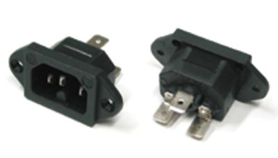 Panelmonterad kontakt C14 hane, 6,3 mm snabbkontakter