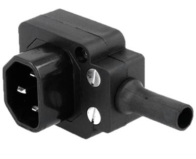 Vinkel-/nedåtvänd C14-kontakt hane svart