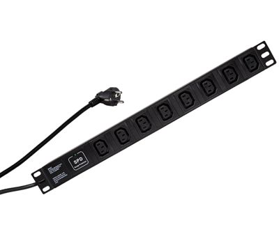 Strömbrytarskena C13-panelkontakter 19" 8-delad