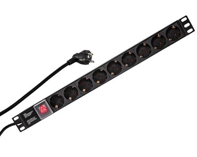 Strömbrytarskena med Schuko-kontakter 19" 9-delar