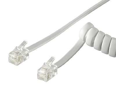 Telefonanslutningskabel med vriden ledning RJ9/RJ9 vit 2m