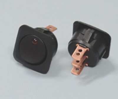 Vippströmbrytare med LED-indikator 25A 12Vdc 1xON-OFF svart/röd