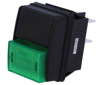 Tryckströmbrytare med indikatorlampa 2xON-OFF 10A 250Vac grön