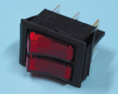 Vippströmbrytare med ljus, tvådelad 2x1xON-OFF röd