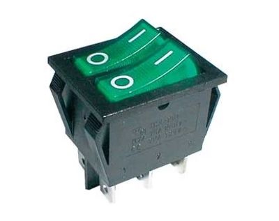 Vippströmbrytare med lampa, tvådelad 2x1xON-OFF grön