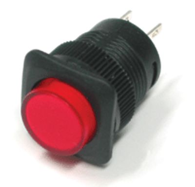 Tryckströmbrytare med LED-indikator, 1xON-OFF, 1A 250V, röd *