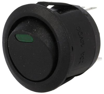 Vippströmbrytare med LED-indikator 1xOFF-(ON) 20A 14Vdc grön *