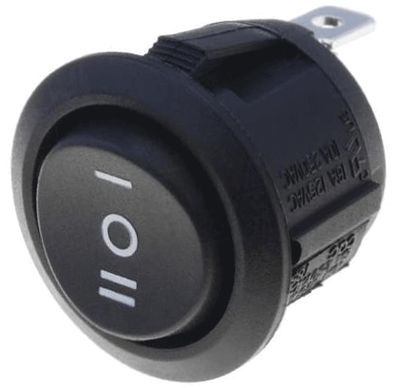 Vippströmbrytare 10A 250Vac 1x(ON)-OFF-(ON) svart (R13-112I-BB-7D)