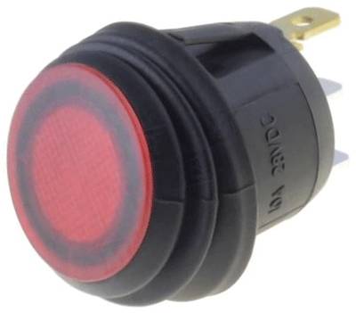 Vippströmbrytare med LED-indikator 1xON-OFF 10A 28Vdc IP65 röd